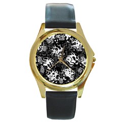 Pattern Round Gold Metal Watch