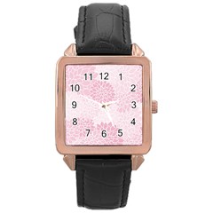 Floral pattern Rose Gold Leather Watch 