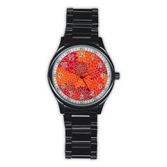 Floral Pattern Stainless Steel Round Watch by Valentinaart