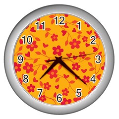 Floral Pattern Wall Clocks (silver)  by Valentinaart