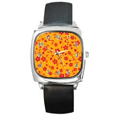 Floral pattern Square Metal Watch