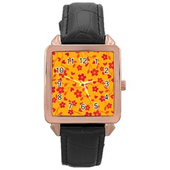 Floral pattern Rose Gold Leather Watch 