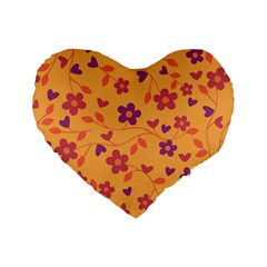 Floral Pattern Standard 16  Premium Heart Shape Cushions by Valentinaart