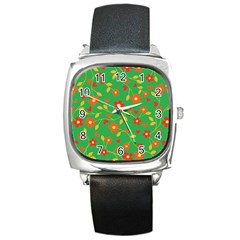 Floral Pattern Square Metal Watch