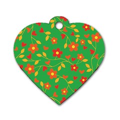 Floral Pattern Dog Tag Heart (two Sides) by Valentinaart