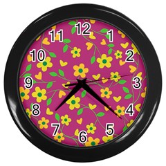 Floral Pattern Wall Clocks (black) by Valentinaart