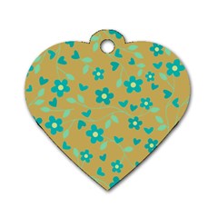 Floral Pattern Dog Tag Heart (two Sides) by Valentinaart