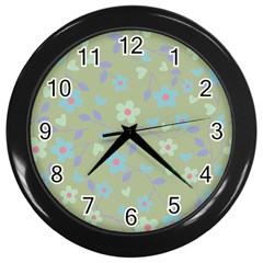 Floral Pattern Wall Clocks (black) by Valentinaart