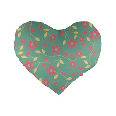 Floral Pattern Standard 16  Premium Heart Shape Cushions by Valentinaart