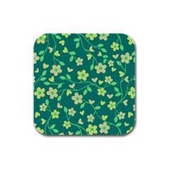 Floral Pattern Rubber Square Coaster (4 Pack)  by Valentinaart