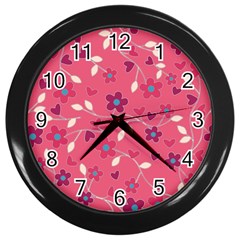 Floral Pattern Wall Clocks (black) by Valentinaart