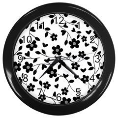 Floral Pattern Wall Clocks (black) by Valentinaart