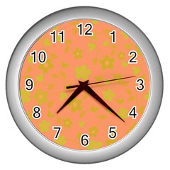 Floral Pattern Wall Clocks (silver)  by Valentinaart