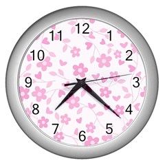 Floral Pattern Wall Clocks (silver)  by Valentinaart