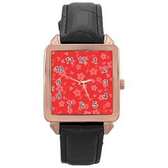 Floral pattern Rose Gold Leather Watch 