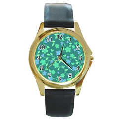 Floral Pattern Round Gold Metal Watch by Valentinaart