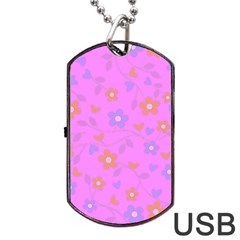 Floral Pattern Dog Tag Usb Flash (one Side) by Valentinaart