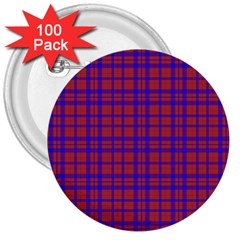 Pattern Plaid Geometric Red Blue 3  Buttons (100 Pack)  by Simbadda