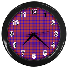 Pattern Plaid Geometric Red Blue Wall Clocks (black) by Simbadda