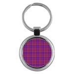 Pattern Plaid Geometric Red Blue Key Chains (Round)  Front