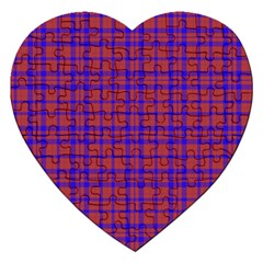 Pattern Plaid Geometric Red Blue Jigsaw Puzzle (heart) by Simbadda