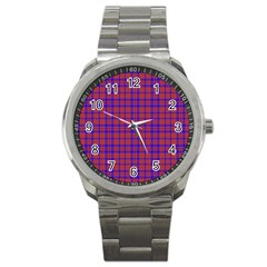 Pattern Plaid Geometric Red Blue Sport Metal Watch by Simbadda