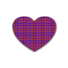 Pattern Plaid Geometric Red Blue Rubber Coaster (heart)  by Simbadda