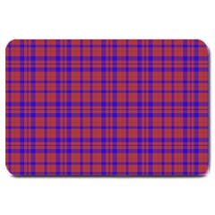 Pattern Plaid Geometric Red Blue Large Doormat  by Simbadda