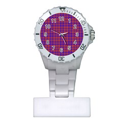 Pattern Plaid Geometric Red Blue Plastic Nurses Watch by Simbadda