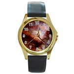 Carina Nebula Round Gold Metal Watch Front