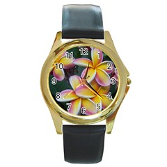 Premier Mix Flower Round Gold Metal Watch by alohaA