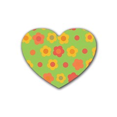 Floral Pattern Rubber Coaster (heart)  by Valentinaart