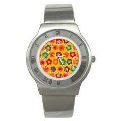 Floral Pattern Stainless Steel Watch