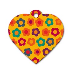 Floral Pattern Dog Tag Heart (two Sides) by Valentinaart