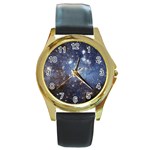 Large Magellanic Cloud Round Gold Metal Watch Front