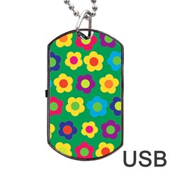 Floral Pattern Dog Tag Usb Flash (one Side) by Valentinaart