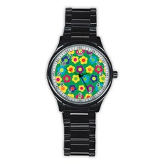 Floral Pattern Stainless Steel Round Watch by Valentinaart