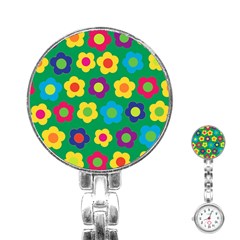 Floral Pattern Stainless Steel Nurses Watch by Valentinaart