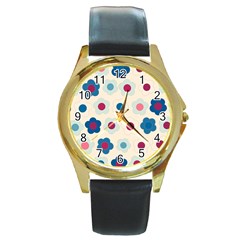 Floral Pattern Round Gold Metal Watch by Valentinaart