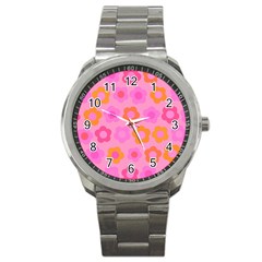 Pink Floral Pattern Sport Metal Watch by Valentinaart