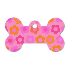 Pink Floral Pattern Dog Tag Bone (one Side) by Valentinaart