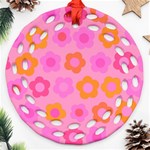 Pink floral pattern Round Filigree Ornament (Two Sides) Back