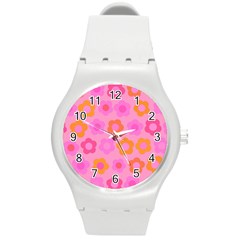 Pink Floral Pattern Round Plastic Sport Watch (m) by Valentinaart