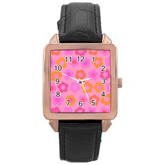 Pink Floral Pattern Rose Gold Leather Watch  by Valentinaart