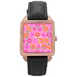 Pink floral pattern Rose Gold Leather Watch  Front