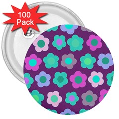 Floral Pattern 3  Buttons (100 Pack) 