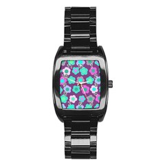 Floral Pattern Stainless Steel Barrel Watch