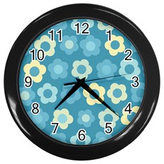 Floral Pattern Wall Clocks (black) by Valentinaart