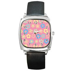 Floral Pattern Square Metal Watch by Valentinaart