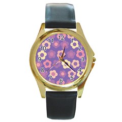 Floral Pattern Round Gold Metal Watch by Valentinaart